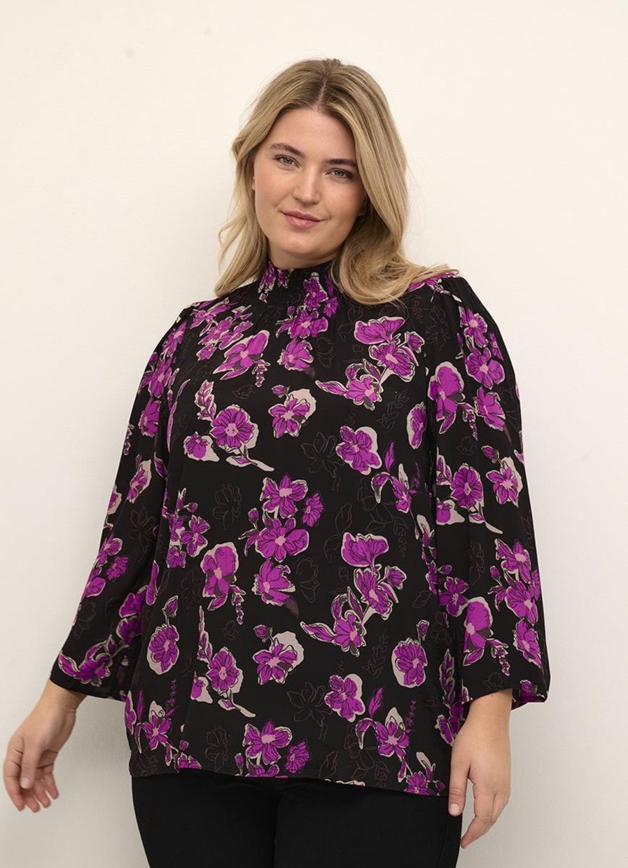 Grote Maten Mode Kaffe Curve | Kaffe Curve Blouse Polla 10581761 - 104811 Fuchsia Red Flowers