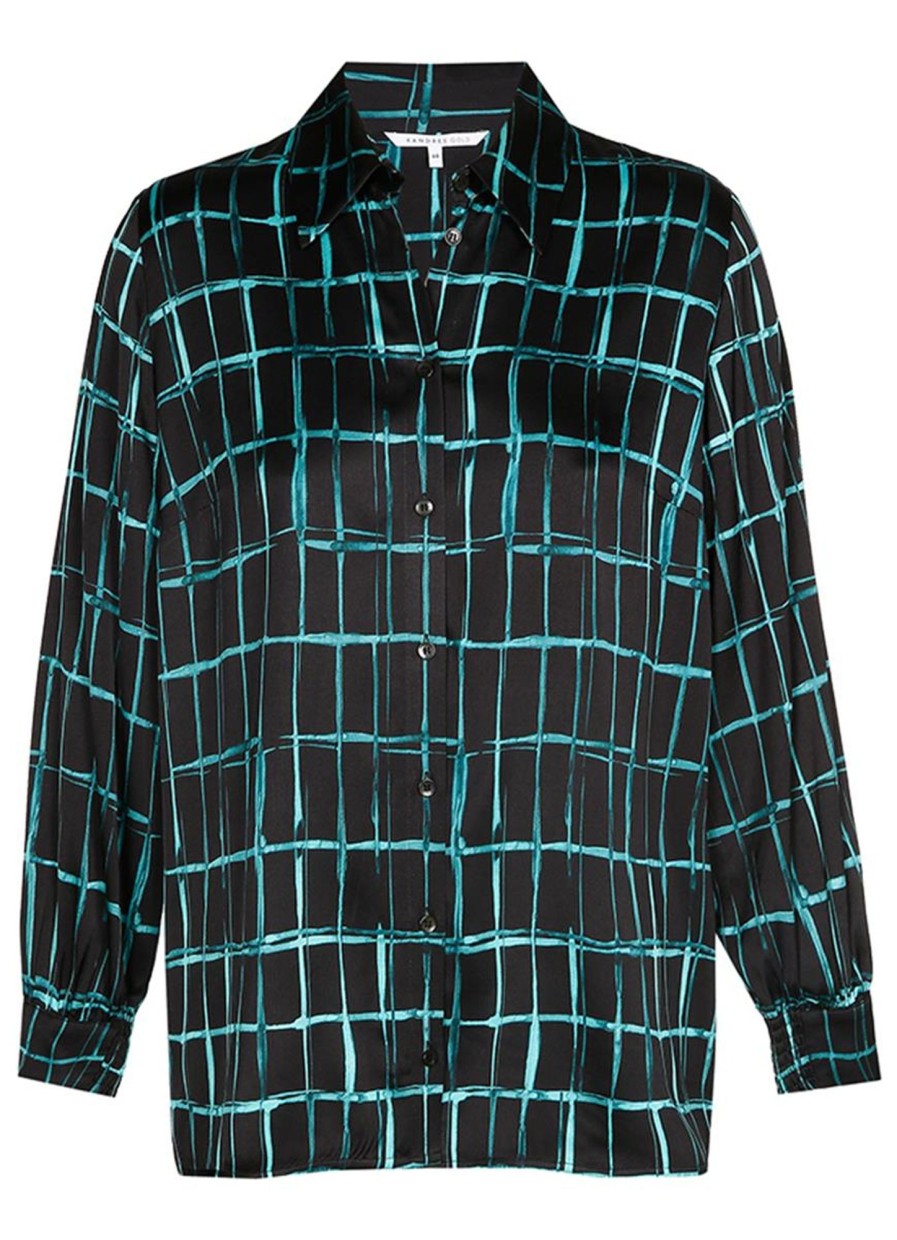 Grote Maten Mode Xandres | Xandres Blouse Himia 61067-01 - 0045 Black Dark Aqua