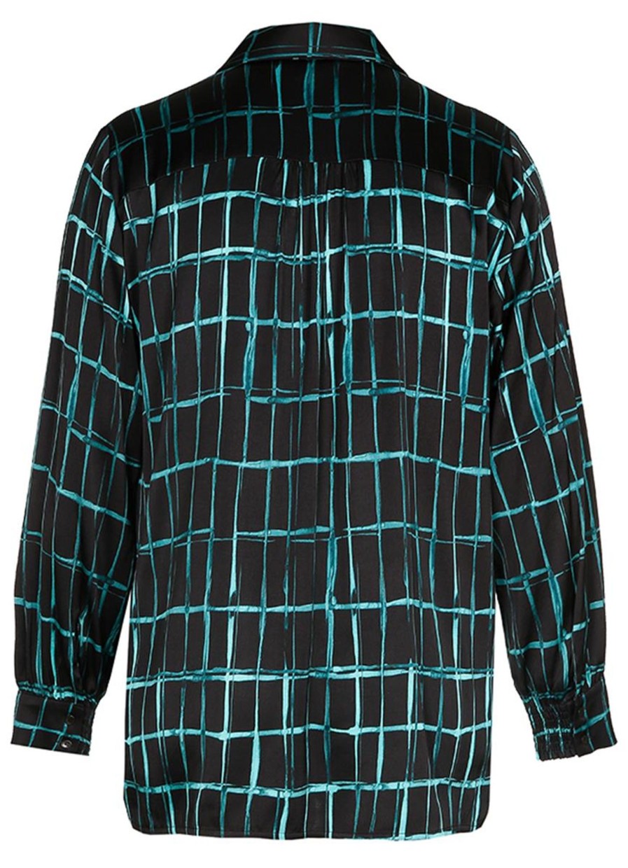 Grote Maten Mode Xandres | Xandres Blouse Himia 61067-01 - 0045 Black Dark Aqua