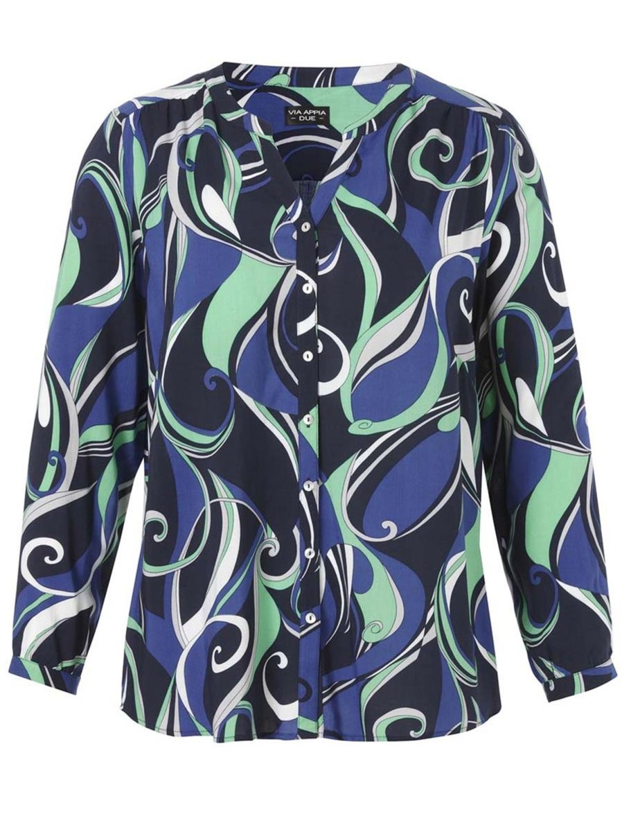 Grote Maten Mode Via Appia Due | Via Appia Due Blouse 653059 - 803 Navy, Poisongreen, Kingsblue