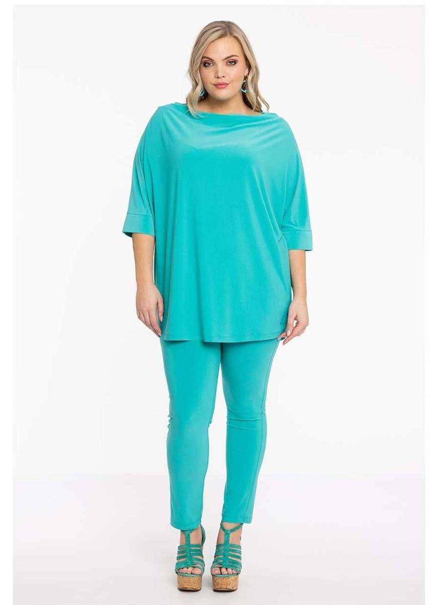 Grote Maten Mode Yoek | Yoek Loretta'S Xtra Slim Trousers Dolce L955585-233 Turquoise