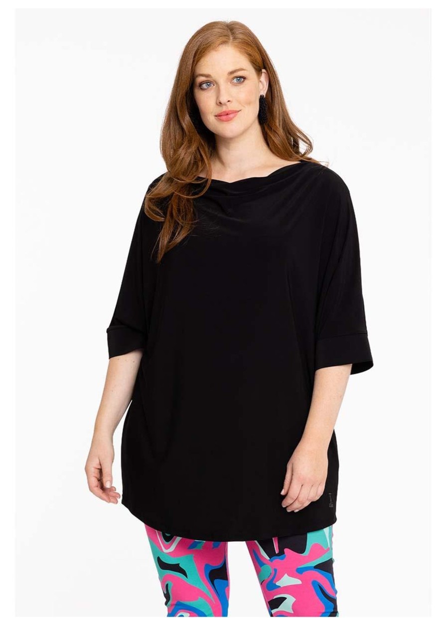 Grote Maten Mode Yoek | Yoek Loretta'S Shirt Kimono Sleeve Dolce L164034-210 Black