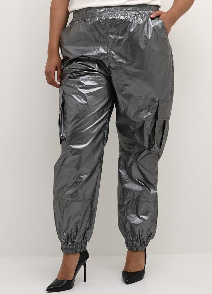 Party Items Kaffe Curve | Kaffe Curve Cargo Pants Shenna 10581986 - 105444 Dark Grey Metallic