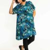 Grote Maten Mode Studio | Studio Dress Brigitte S234837 Bright Blue / Green Palm