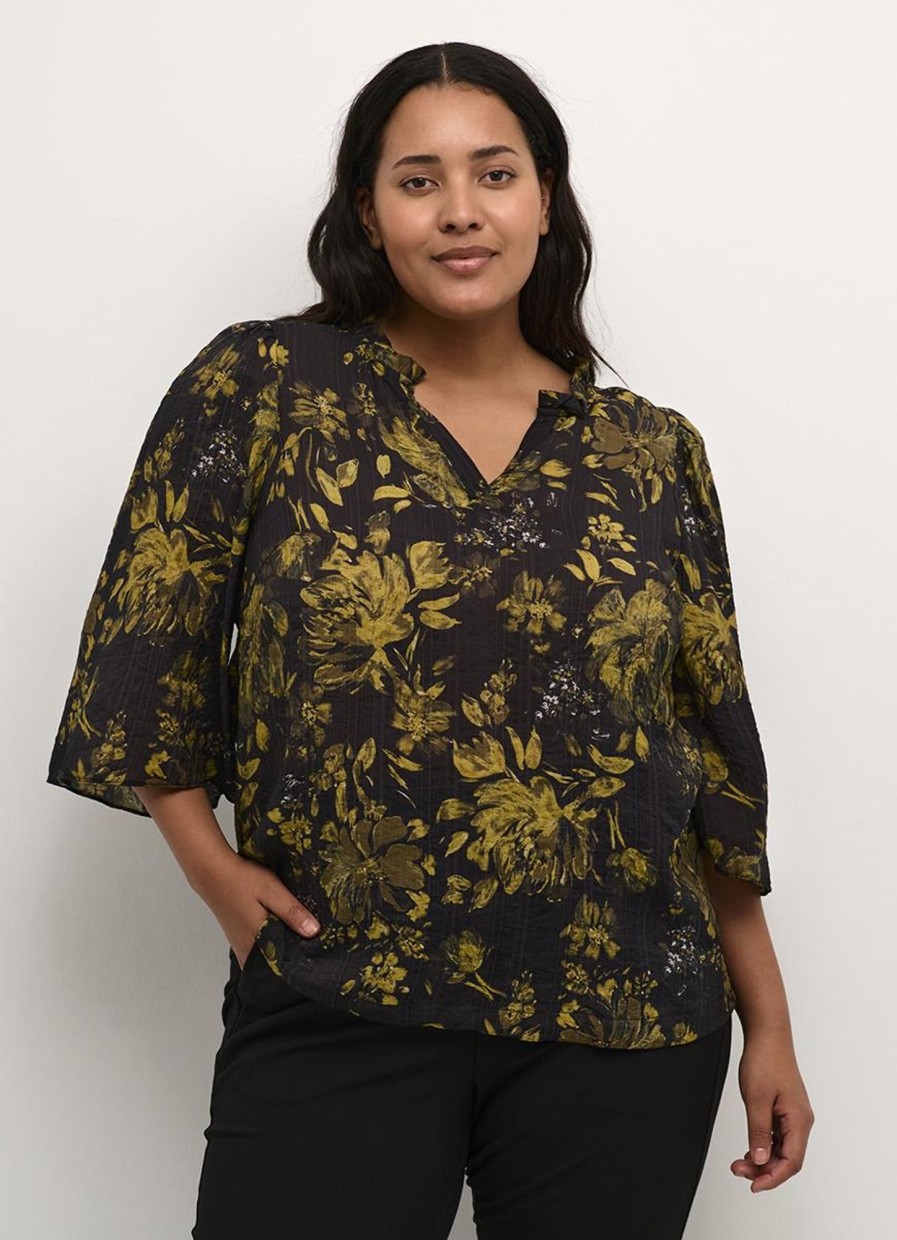 Party Items Kaffe Curve | Kaffe Curve Blouse Kajana 10581875 - 104999 Green Flower Print