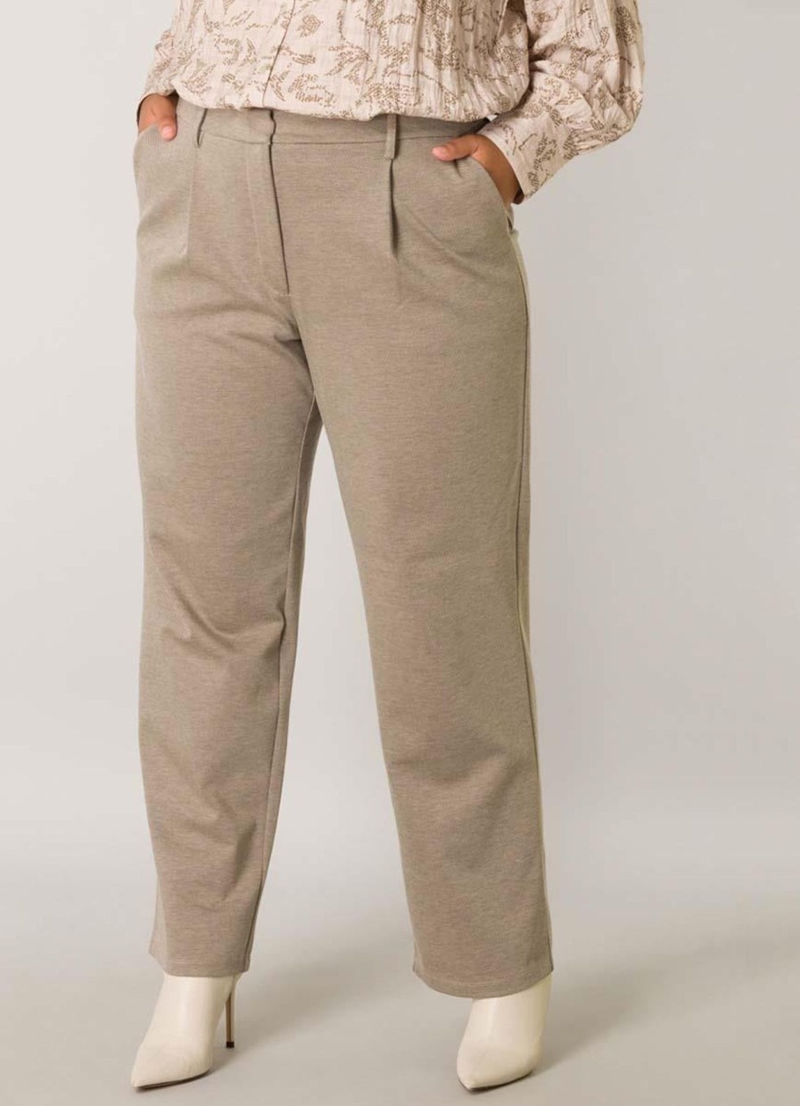 Grote Maten Mode Yesta | Yesta Broek Willa A004201 -14069 Light Khaki Melange