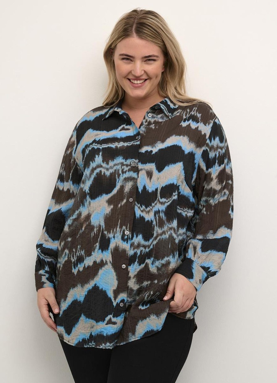 Grote Maten Mode Kaffe Curve | Kaffe Curve Shirt Susse 10581763 - 104768 Java/Cornflower Fade Print