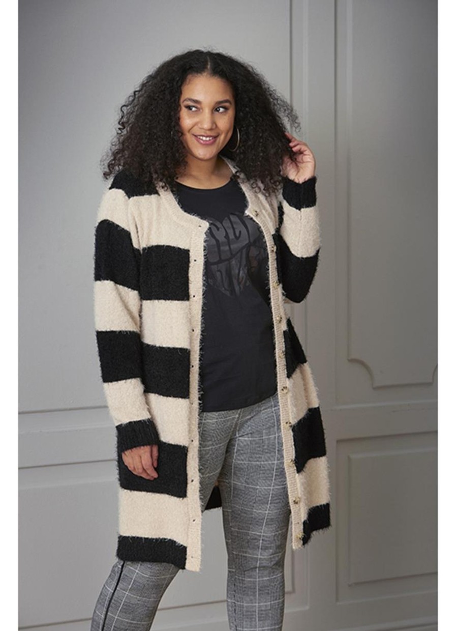 Grote Maten Mode Zhenzi | Zhenzi Cardigan Drot 2809212 - 0160 Sandshell