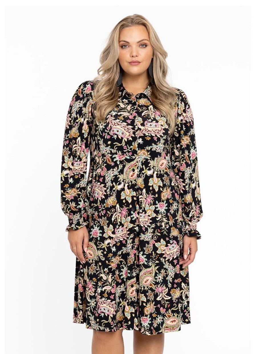 Grote Maten Mode Yoek | Yoek Blouse Dress Puffed Paisley 147755