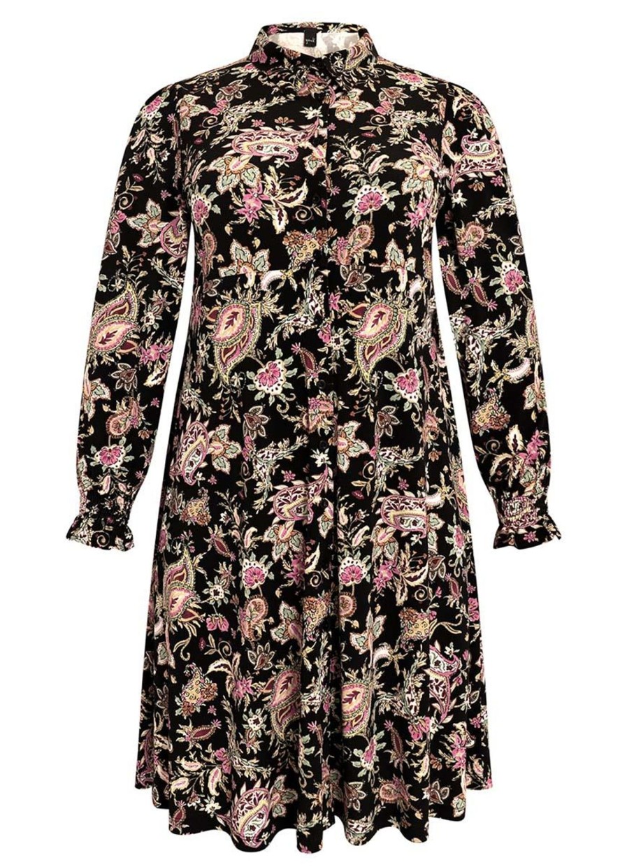 Grote Maten Mode Yoek | Yoek Blouse Dress Puffed Paisley 147755