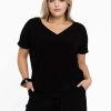 Grote Maten Mode Yoek | Yoek Shirt Double V-Neck Dolce B4124 - 210 Black