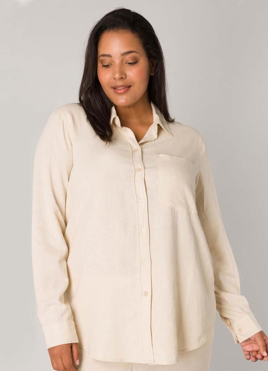 Grote Maten Mode Base Level Curvy | Base Level Curvy Linnen Blouse Yaella 087 Light Beige