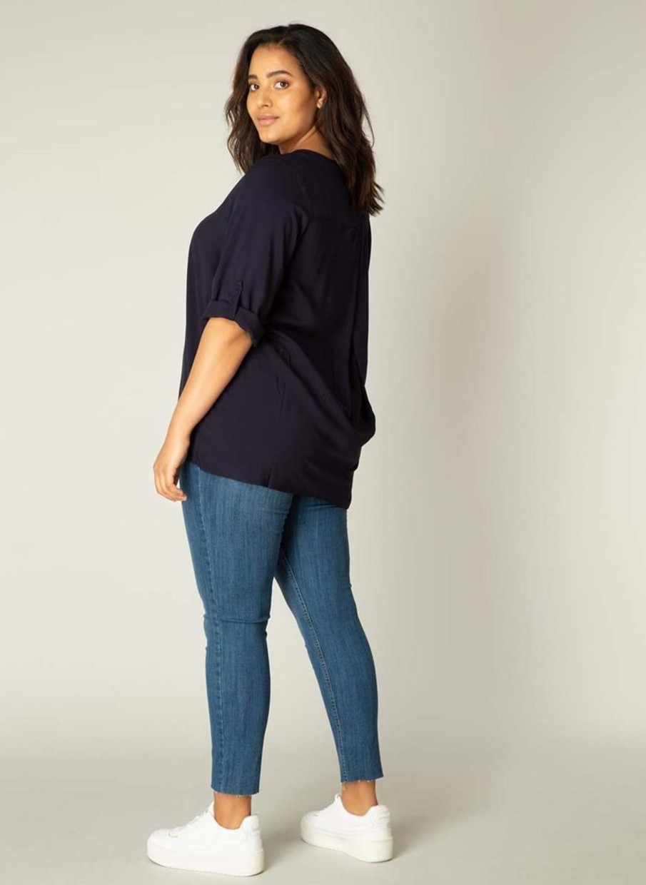 Grote Maten Mode Base Level Curvy | Base Level Curvy Blouse Airene 012 Dark Blue