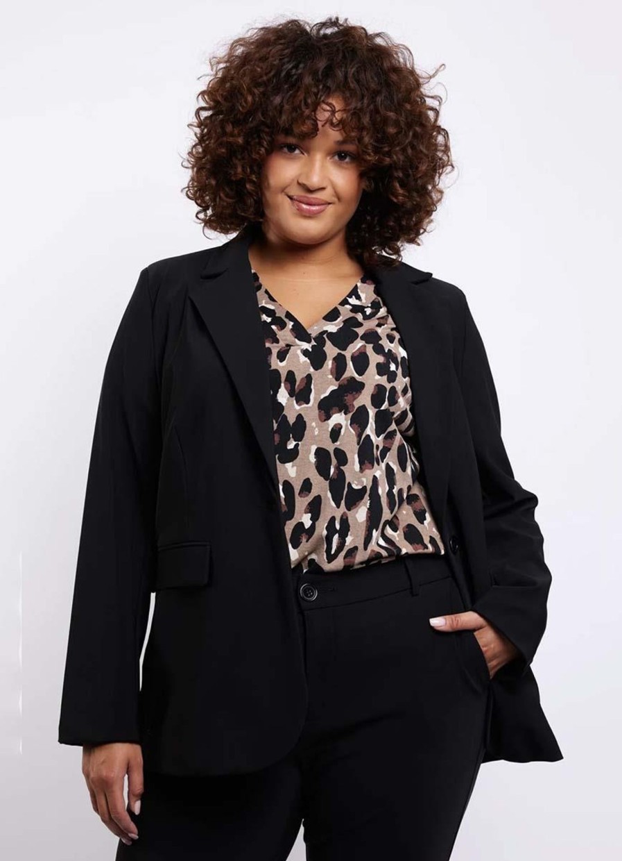 Grote Maten Mode Exxcellent | Exxcellent Blazer Meave 23Wye01 - 001 Zwart