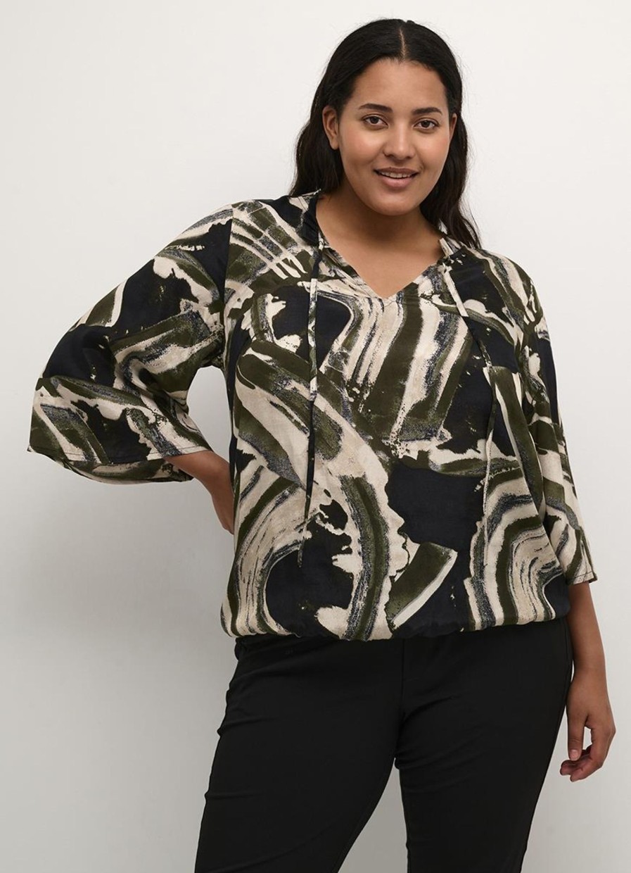 Grote Maten Mode Kaffe Curve | Kaffe Curve Blouse Sophie 10581895 - 104992 Black/Green Stroke