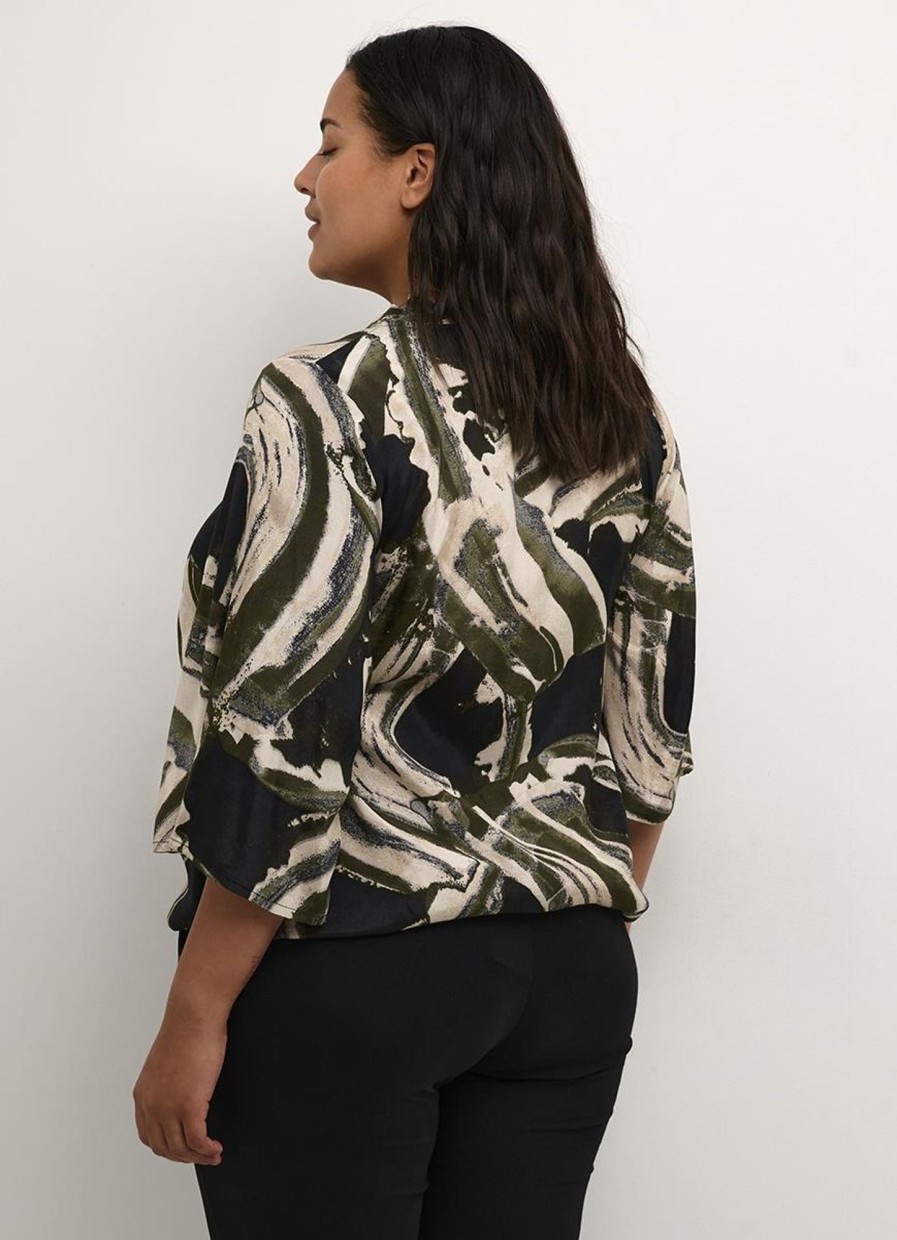 Grote Maten Mode Kaffe Curve | Kaffe Curve Blouse Sophie 10581895 - 104992 Black/Green Stroke