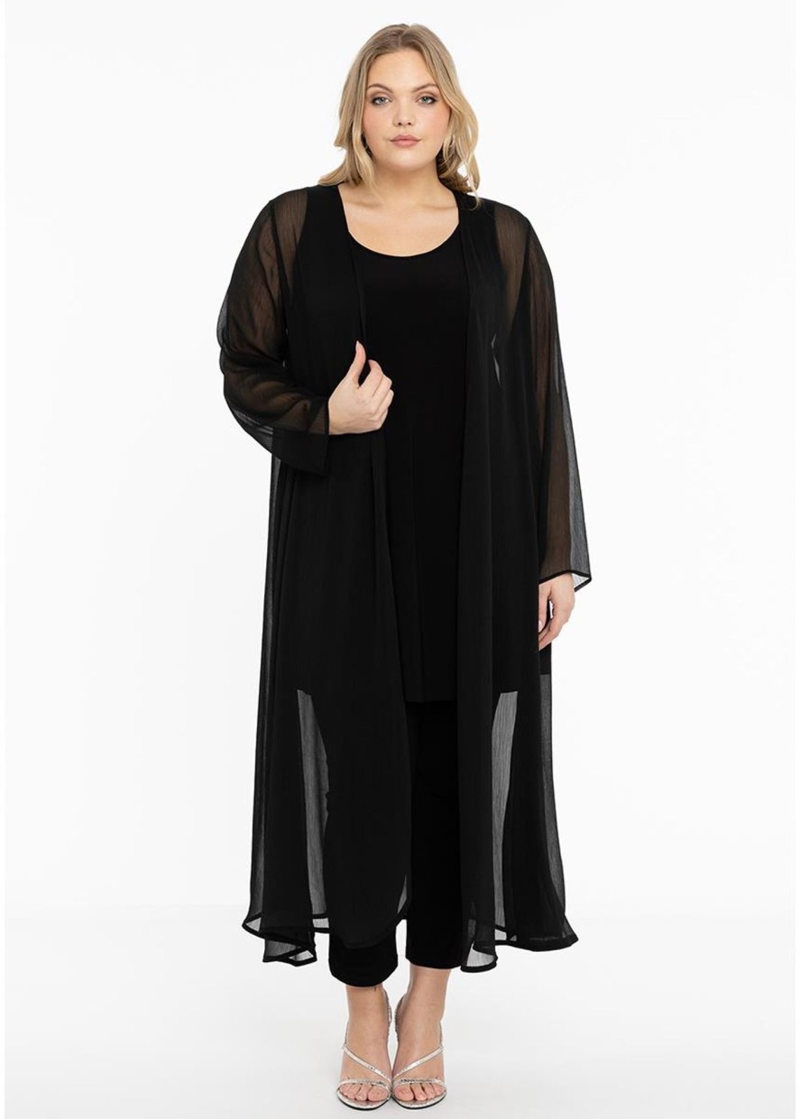 Grote Maten Mode Yoek | Yoek Vest Long Voile 172642 - 210 Black