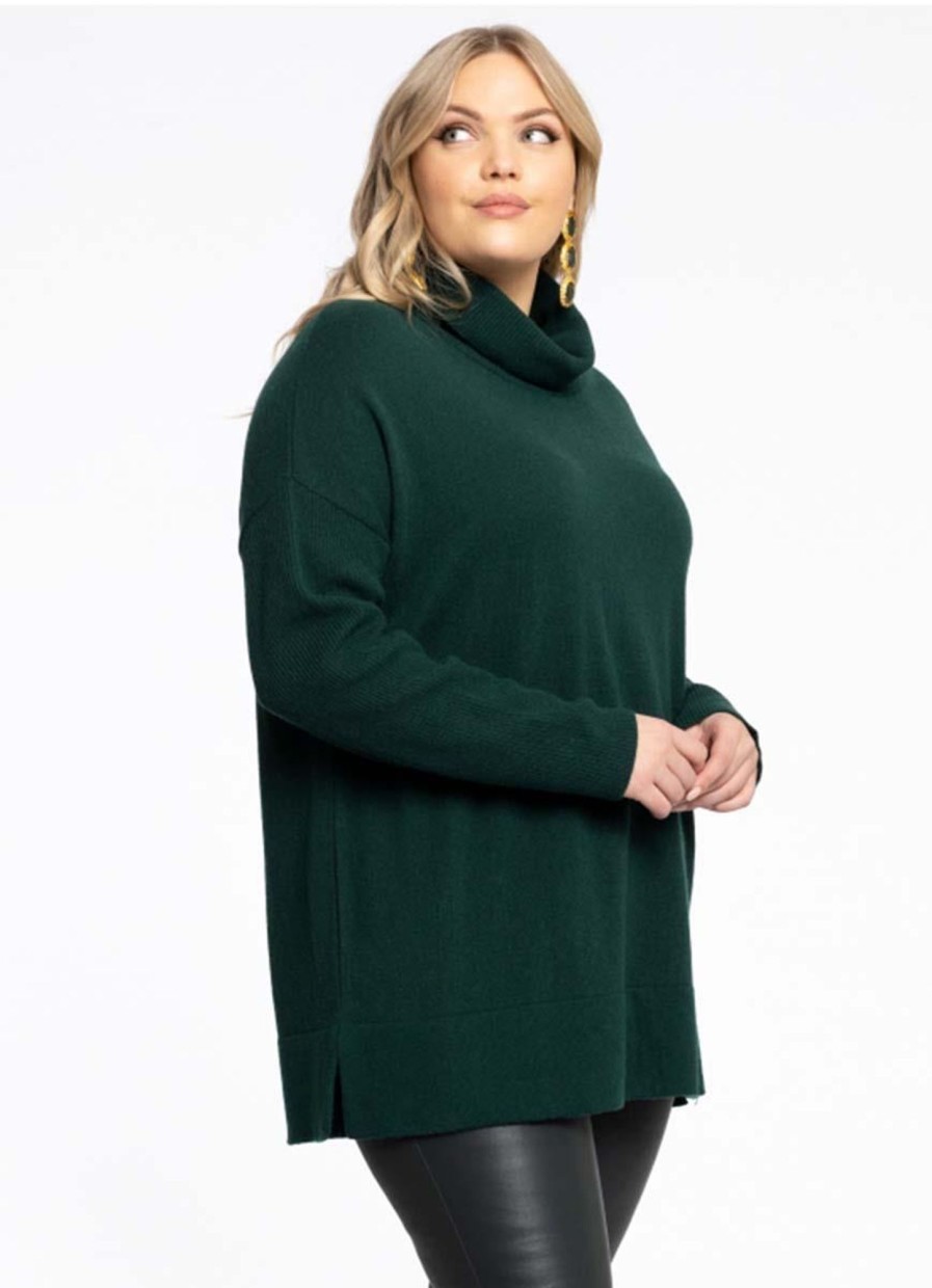 Grote Maten Mode Yoek | Yoek Trui High Neck Cashmere B2912 - 242 Dark Green