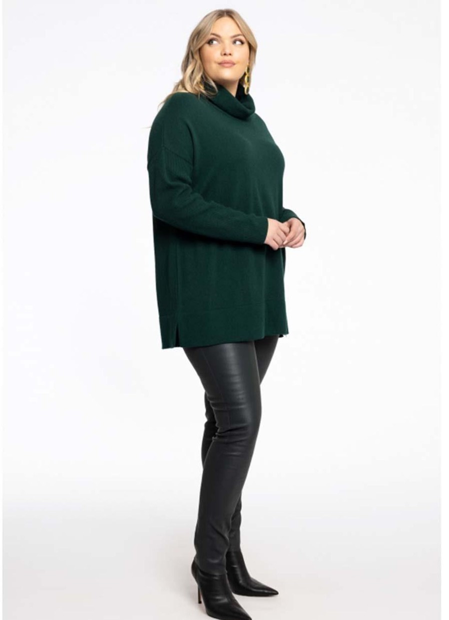 Grote Maten Mode Yoek | Yoek Trui High Neck Cashmere B2912 - 242 Dark Green