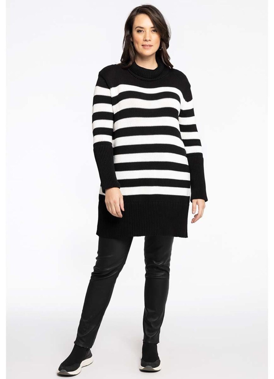 Grote Maten Mode Yoek | Yoek Trui Breton Stripe Wl192715 - 210 Black And White