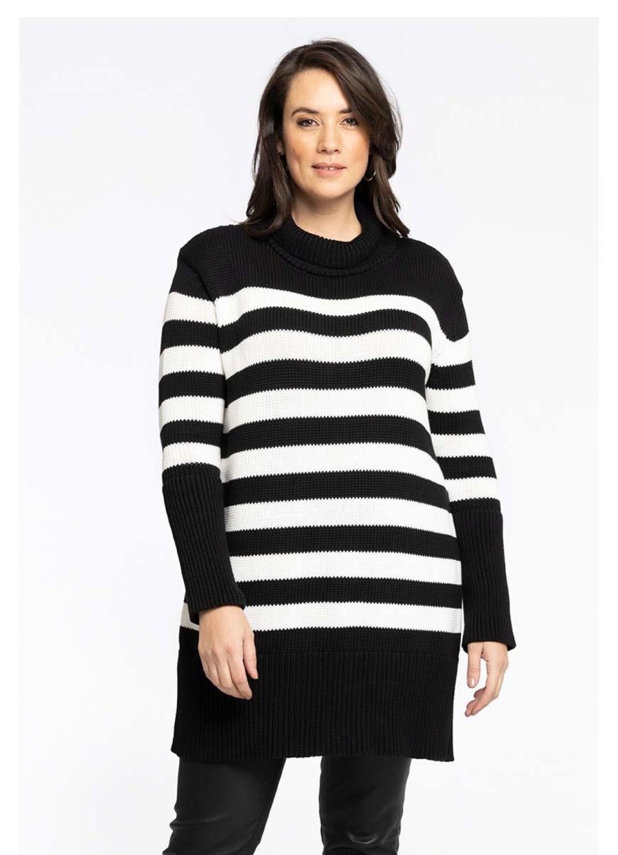 Grote Maten Mode Yoek | Yoek Trui Breton Stripe Wl192715 - 210 Black And White