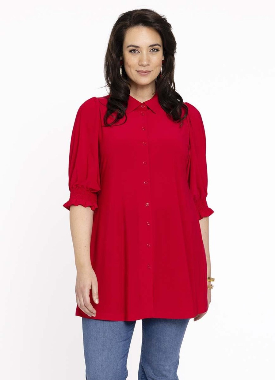 Grote Maten Mode Yoek | Yoek Blouse Puffsleeve 1603274 - 260 Red