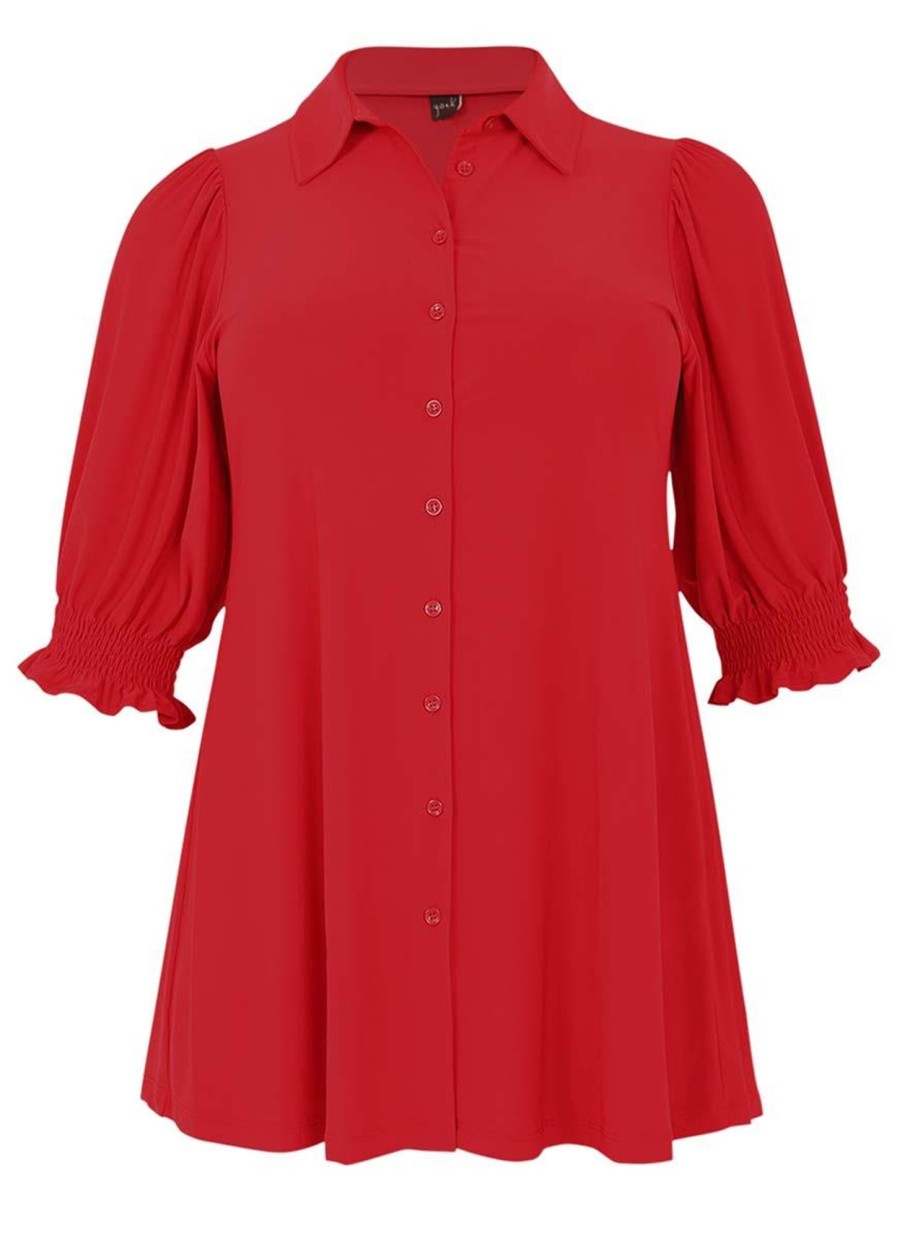 Grote Maten Mode Yoek | Yoek Blouse Puffsleeve 1603274 - 260 Red