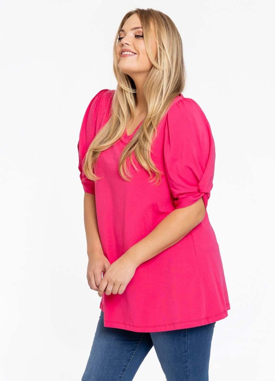 Grote Maten Mode Yoek | Yoek Tunic Flare Puff Organic Cotton B4150 - 265 Pink