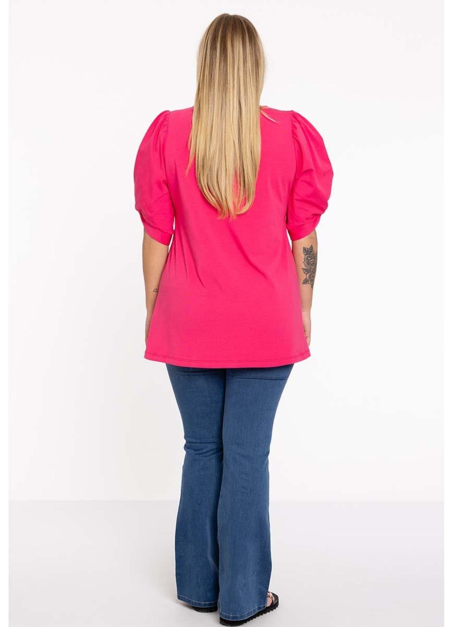 Grote Maten Mode Yoek | Yoek Tunic Flare Puff Organic Cotton B4150 - 265 Pink