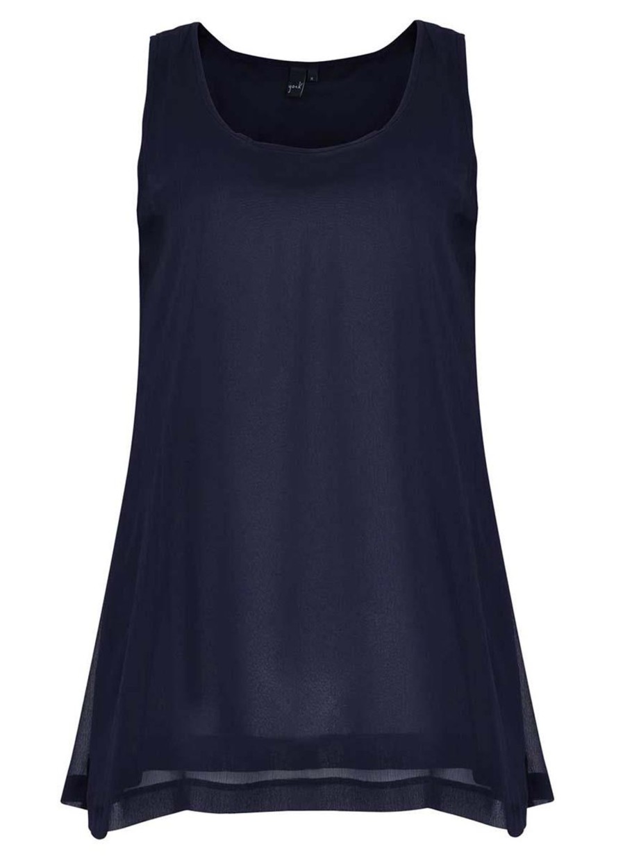 Grote Maten Mode Yoek | Yoek Singlet Flare Voile B3069-230 Marine