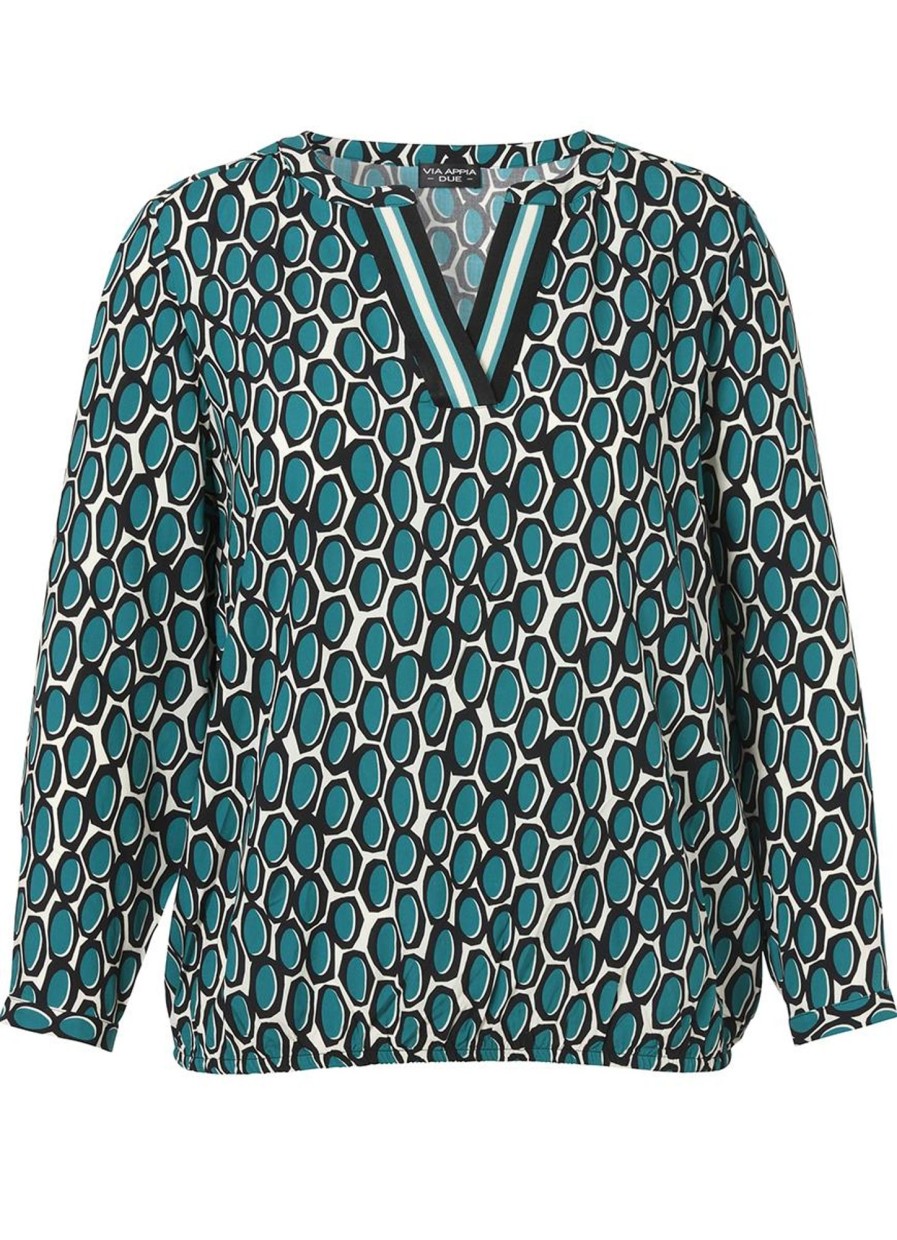 Grote Maten Mode Via Appia Due | Via Appia Due Blouse 643784 - 583 Tealgreen Black White