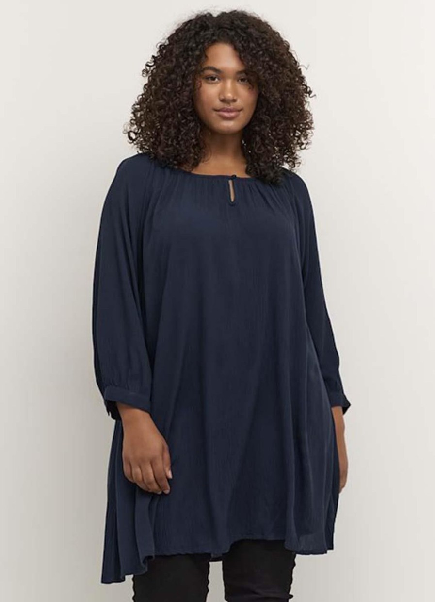 Grote Maten Mode Kaffe Curve | Kaffe Curve Tuniek Ami 3/4 Mouw 10580003-152737 Midnight Marine