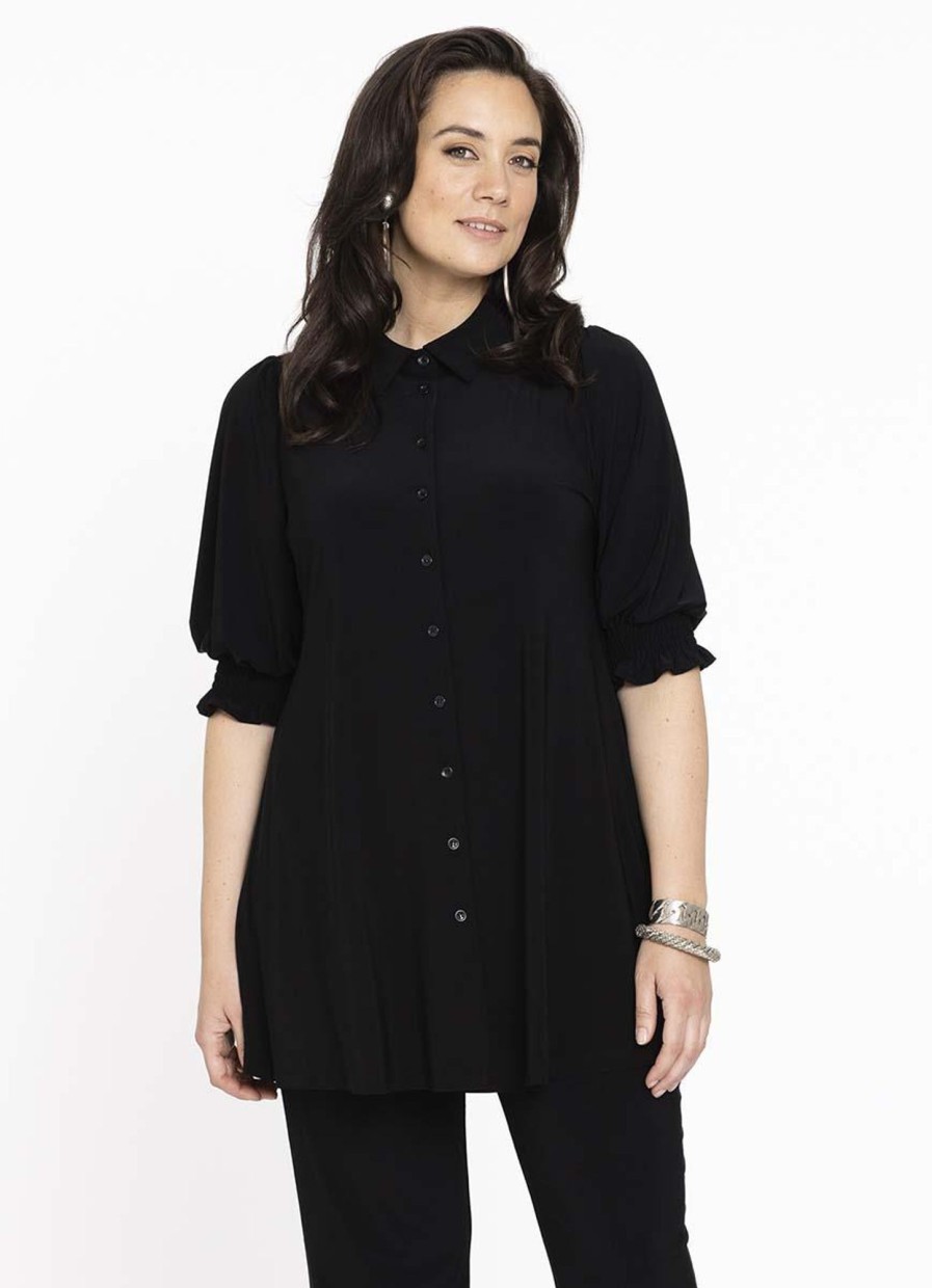 Grote Maten Mode Yoek | Yoek Blouse Puffsleeve 1603274 - 210 Black