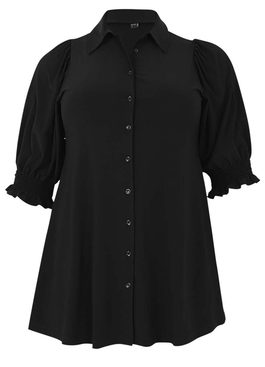 Grote Maten Mode Yoek | Yoek Blouse Puffsleeve 1603274 - 210 Black