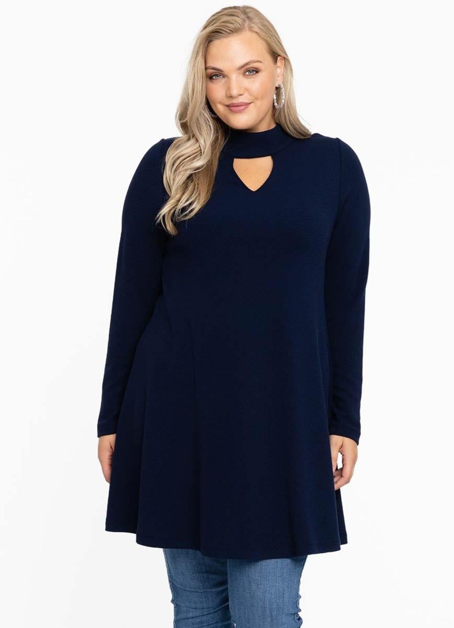 Grote Maten Mode Yoek | Yoek Tunic Wide Bottom Diagonal 144711 Marine