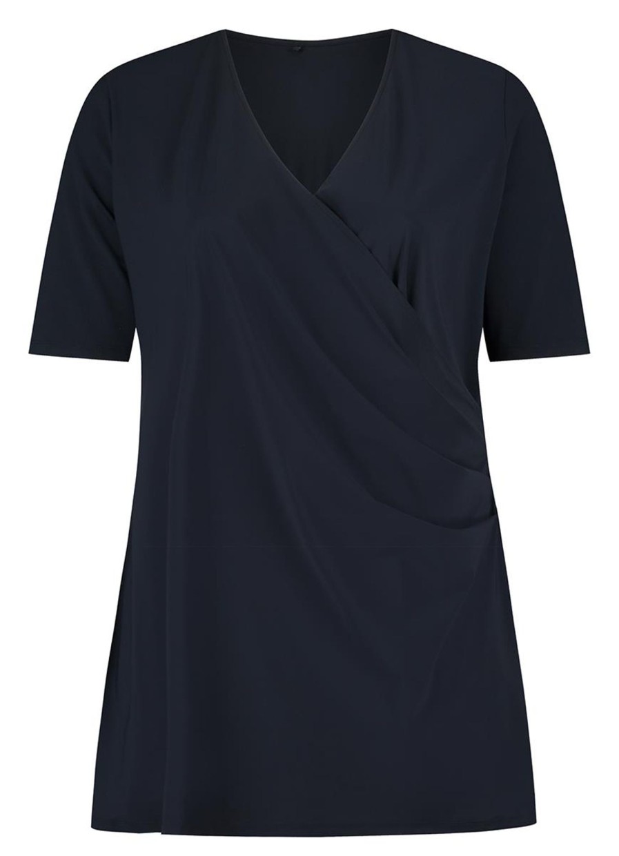 Grote Maten Mode Plusbasics | Plusbasics Wrap Top Ss Travel 10211292 - 243 Navy