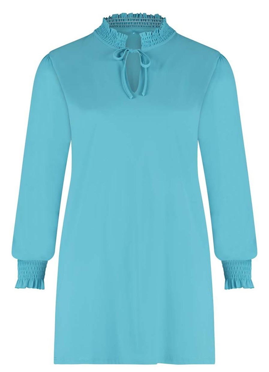 Grote Maten Mode Plusbasics | Plusbasics Smock Top Travel 10 212 404-471 Iceblue