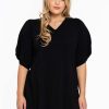 Grote Maten Mode Yoek | Yoek Tunic Flare Puff Organic Cotton B4150 - 210 Black