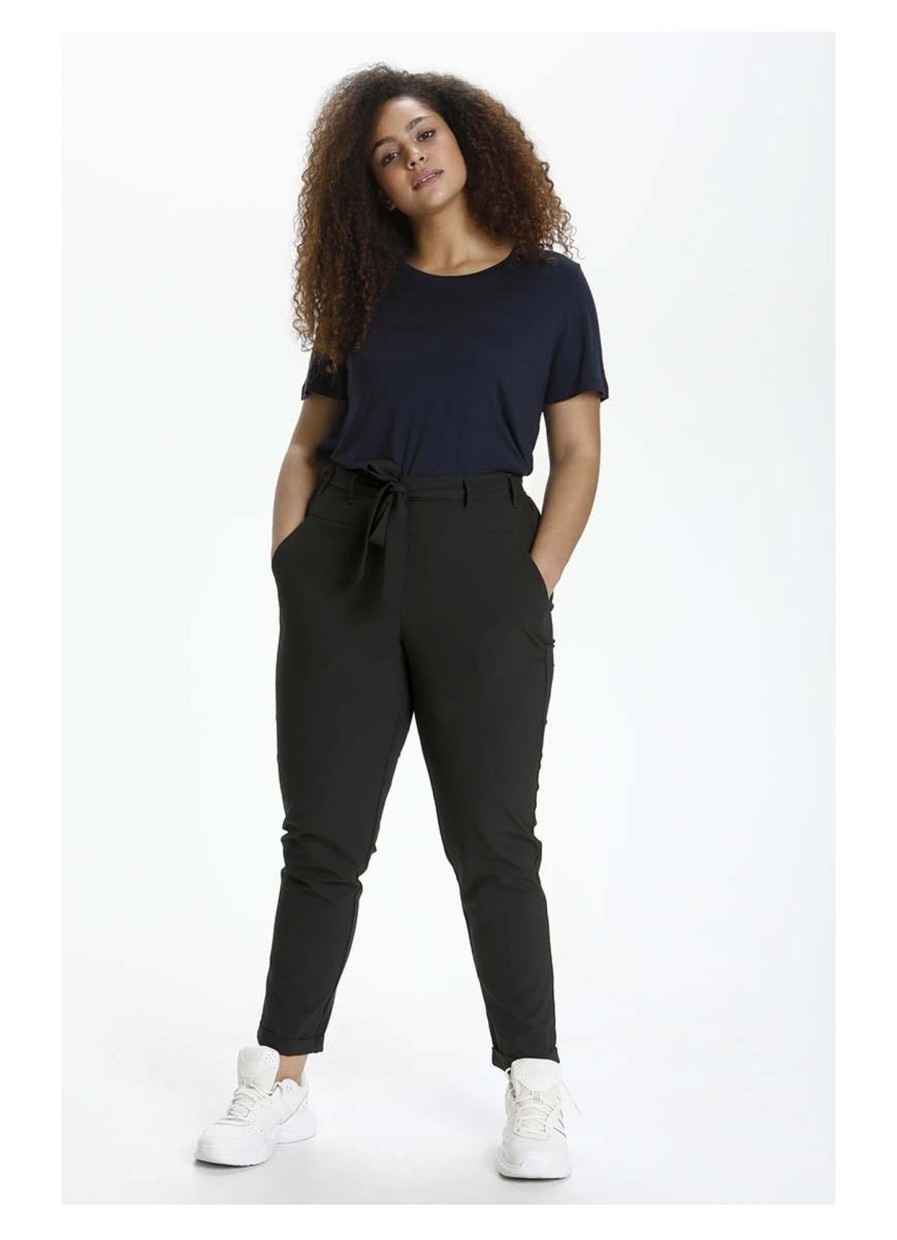 Grote Maten Mode Kaffe Curve | Kaffe Curve Belt Pants Jia 10580008 Zwart