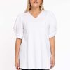 Grote Maten Mode Yoek | Yoek Tunic Flare Puff Organic Cotton B4150 - 201 White