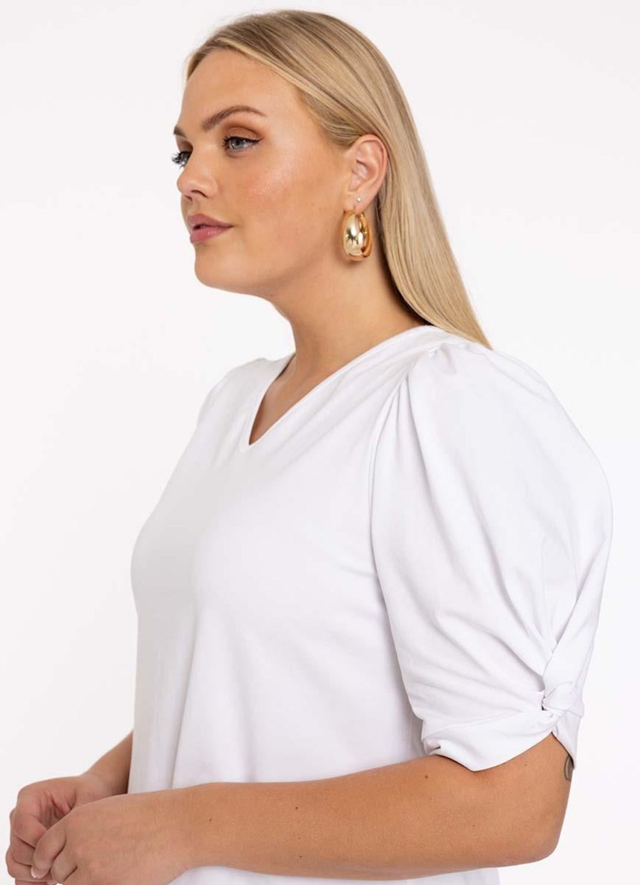 Grote Maten Mode Yoek | Yoek Tunic Flare Puff Organic Cotton B4150 - 201 White