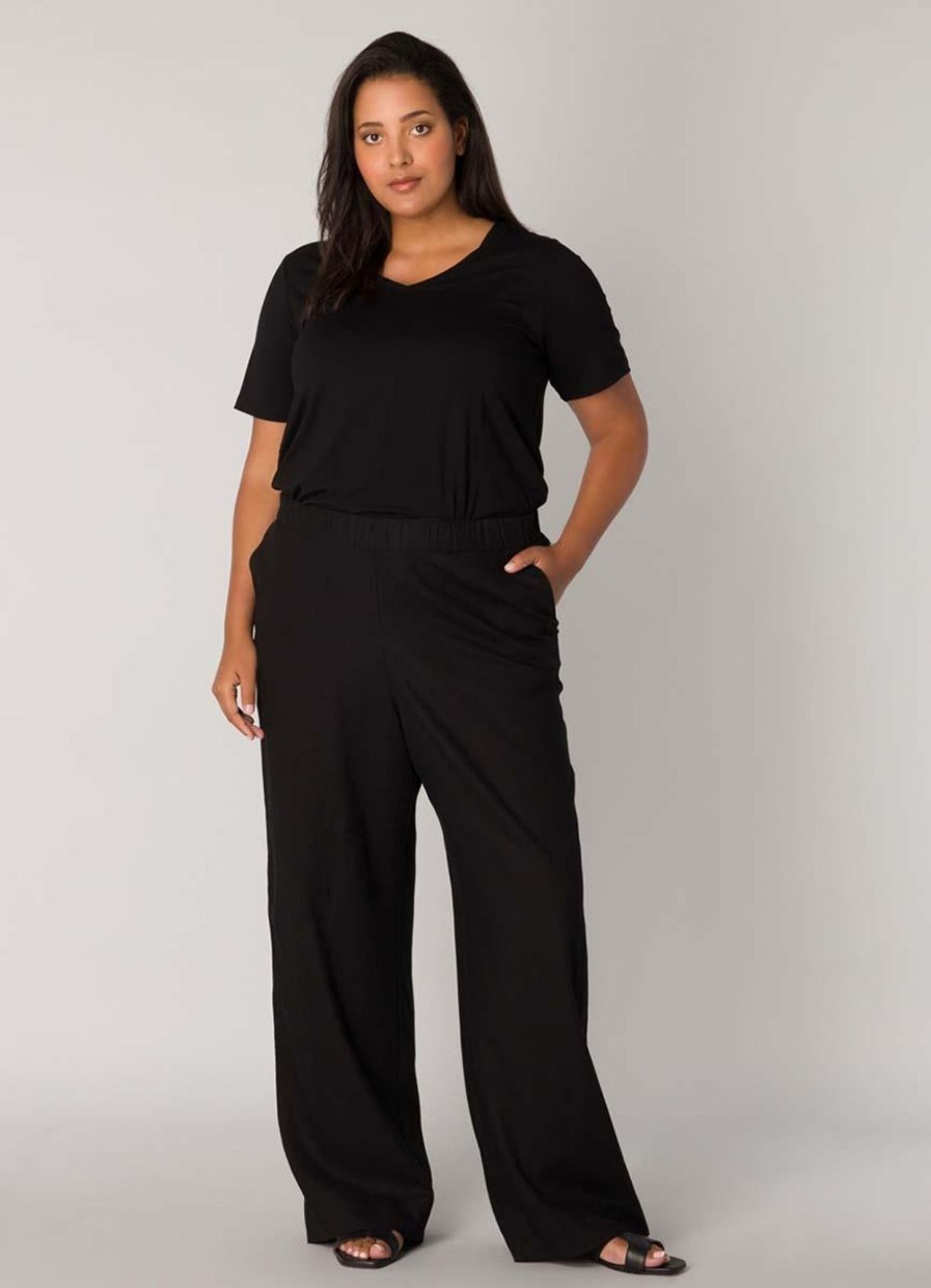 Grote Maten Mode Base Level Curvy | Base Level Curvy Linnen Broek Yula 085 Black