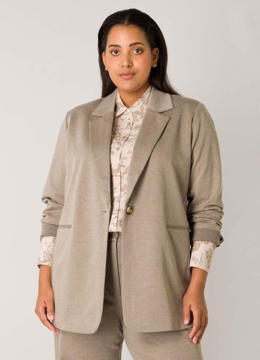 Grote Maten Mode Yesta | Yesta Blazer Wijdan A004200 - 14069 Light Khaki Melange