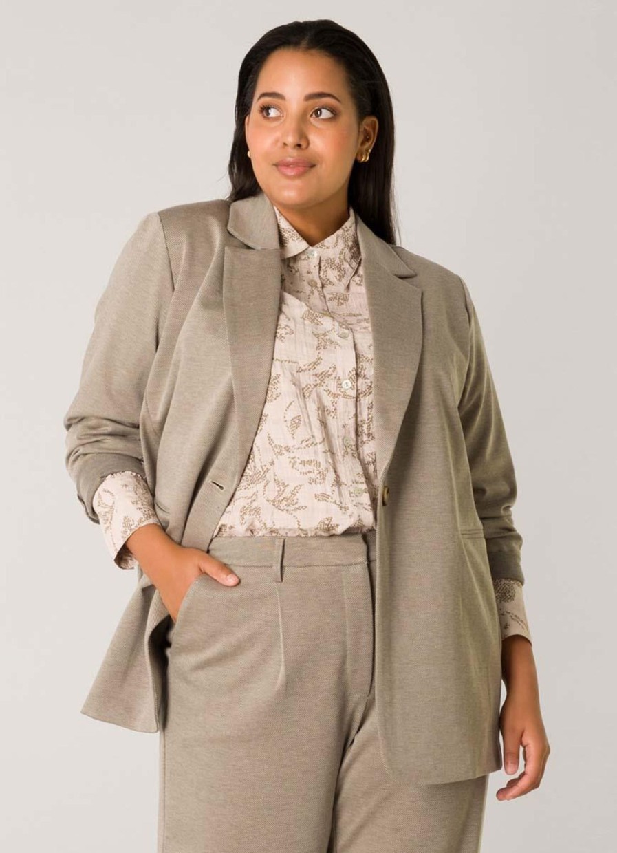 Grote Maten Mode Yesta | Yesta Blazer Wijdan A004200 - 14069 Light Khaki Melange