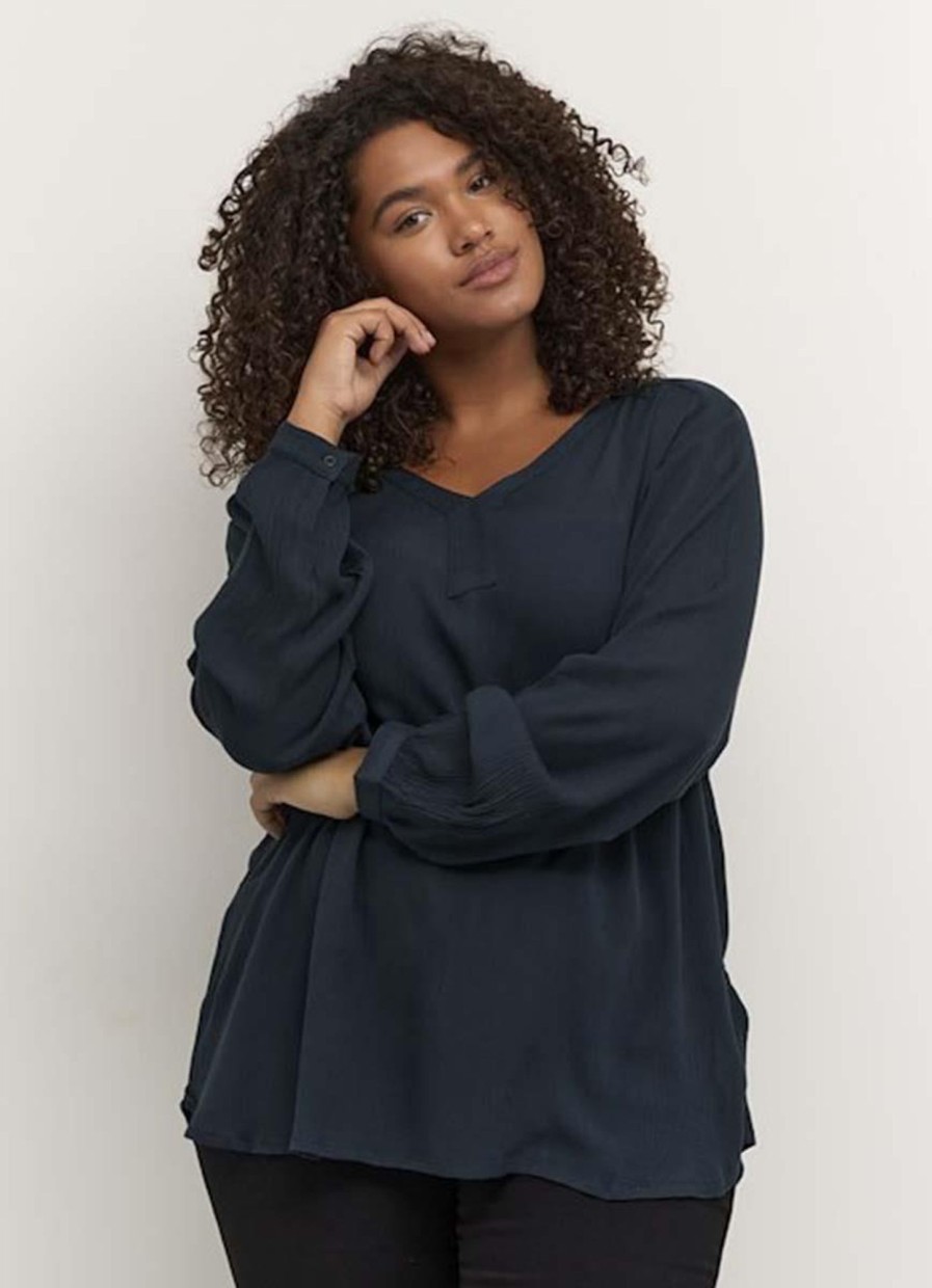 Grote Maten Mode Kaffe Curve | Kaffe Curve Blouse Ami Ls 10580001 - 52737 Midnight Blue