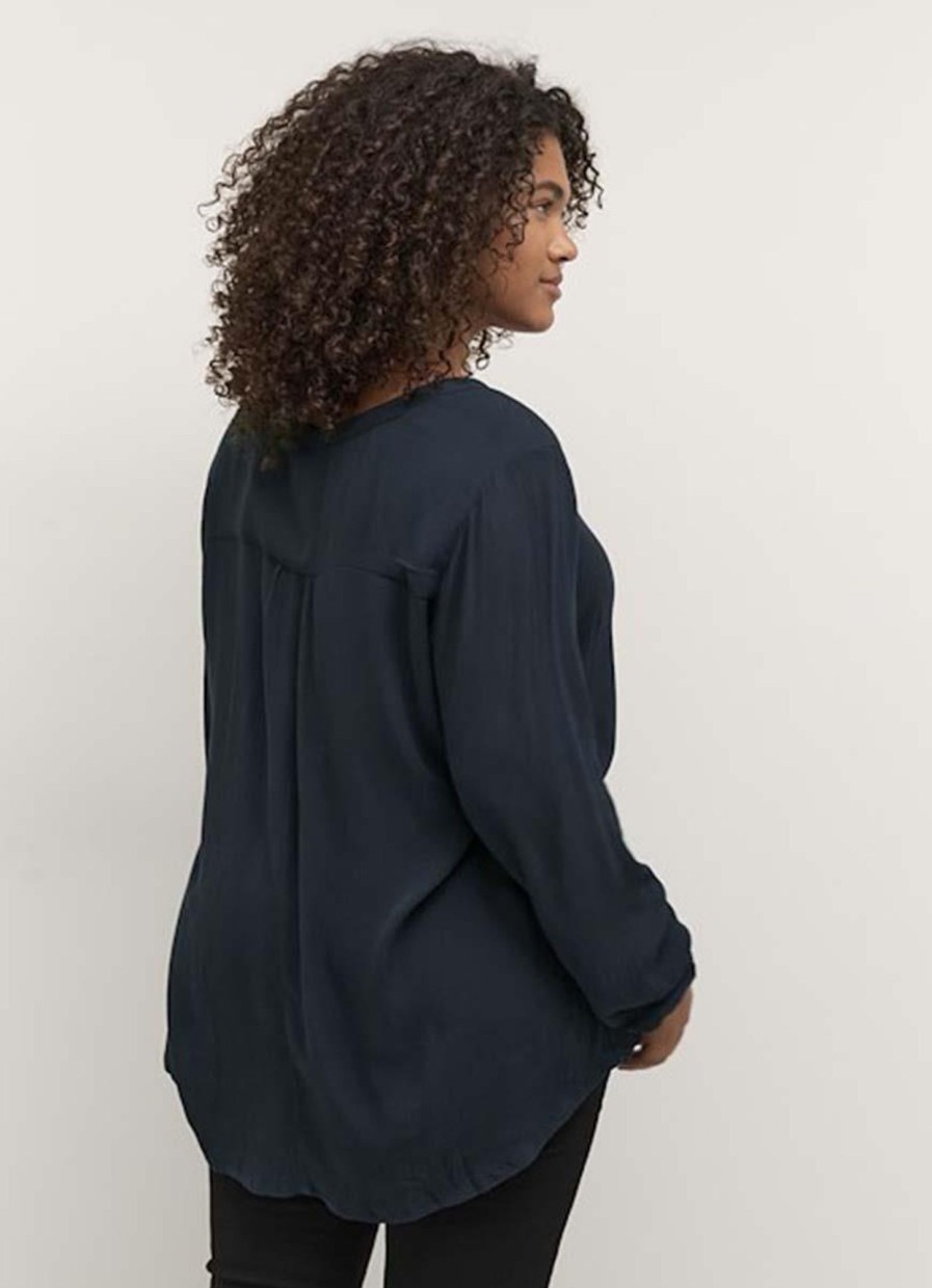 Grote Maten Mode Kaffe Curve | Kaffe Curve Blouse Ami Ls 10580001 - 52737 Midnight Blue