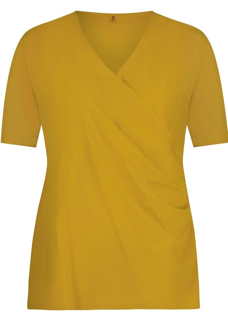 Grote Maten Mode Plusbasics | Plusbasics Wrap Top Ss Travel 10211292 - 035 Ochre